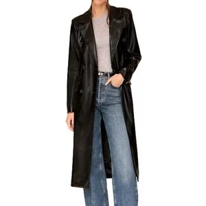 Black Faux Leather Trench Coat